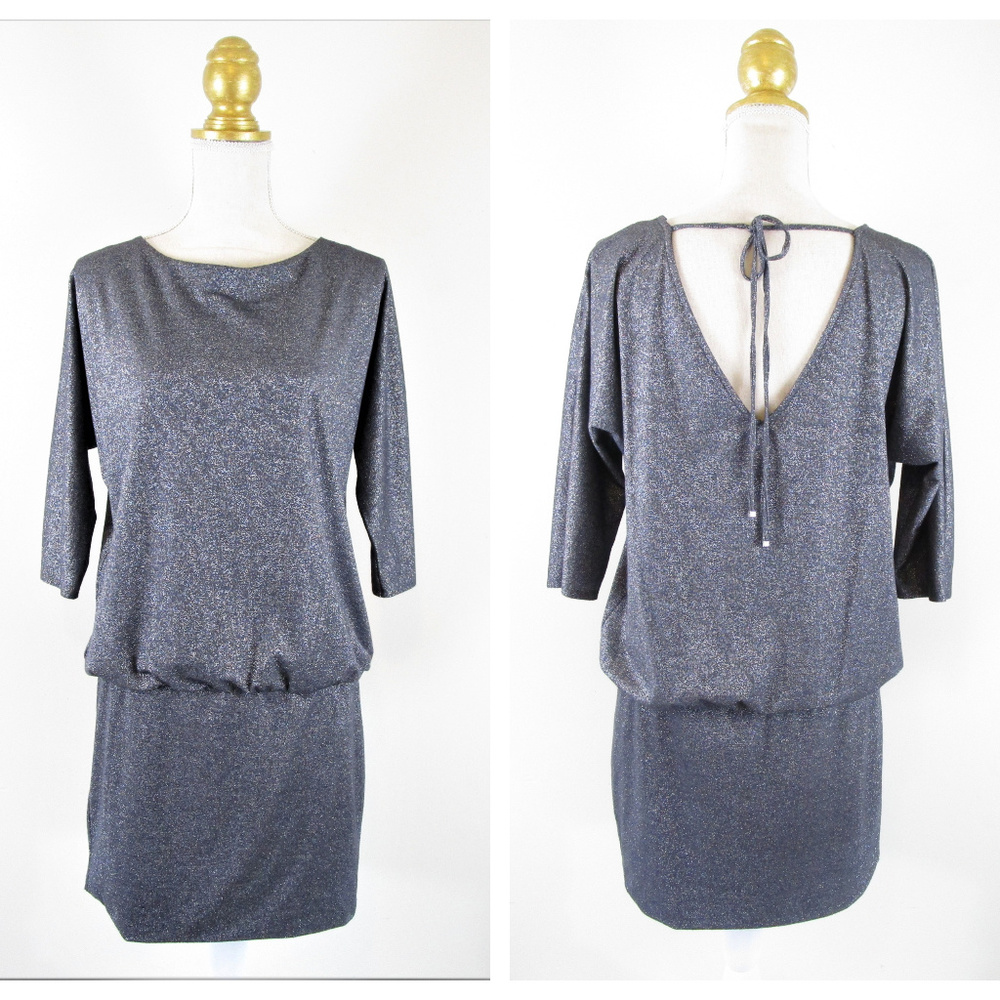 WHBM Blouson Dolman Metallic Shimmer Dress Gray